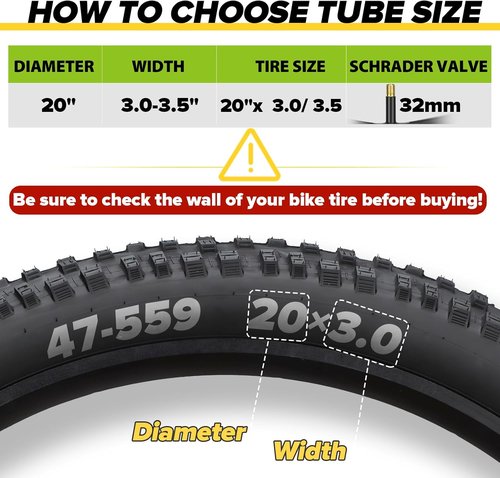 **Schrader Valve Fat Tire Bike Inner Tubes - 20/26" Size with 32mm AV | Durable Butyl with Tire Levers**