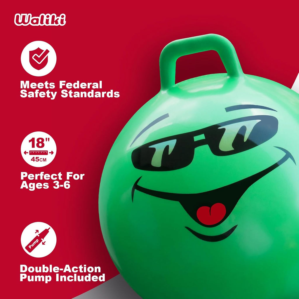 WALIKI Hop Ball Toy - 18” Green Jumping Therapy Ball for Kids Aged 3-6 | Fun Outdoor Hopping Toy