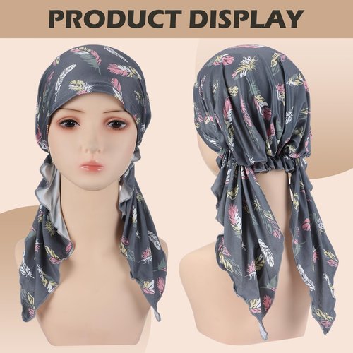 Halfchet 8 Pcs Chemo Headwear for Women Pre Tied Cancer Scarf Caps Soft Cotton Elastic Head Scarf Turbans for Patients Hair Loss Cover Hat