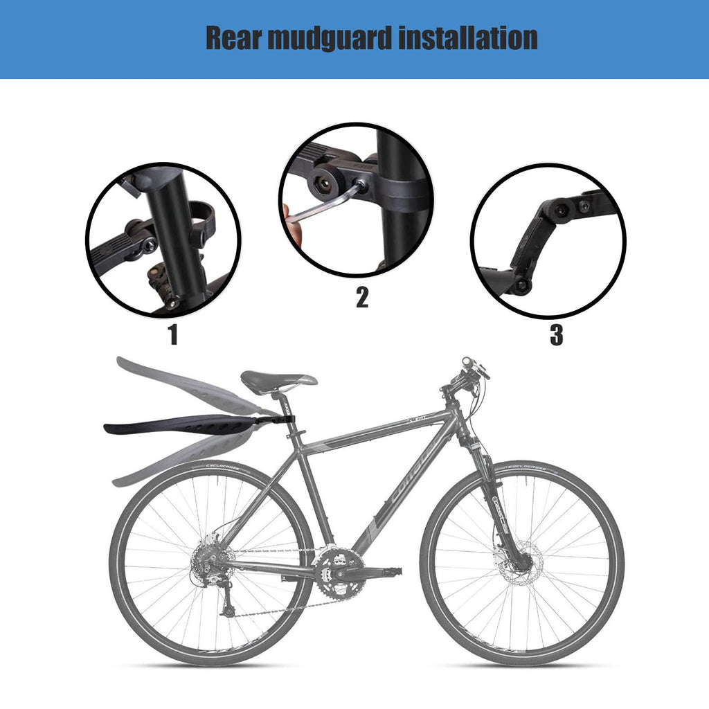 TuTuYa Bike Fender Set, Adjustable Bicycle Mudguards with 2 Arrow Reflective Stickers and 1 Reflective Tape, for 24-29 inch Bikes, Universal Front and Rear Tire Mud Guard for Most of Popular Bicycles
