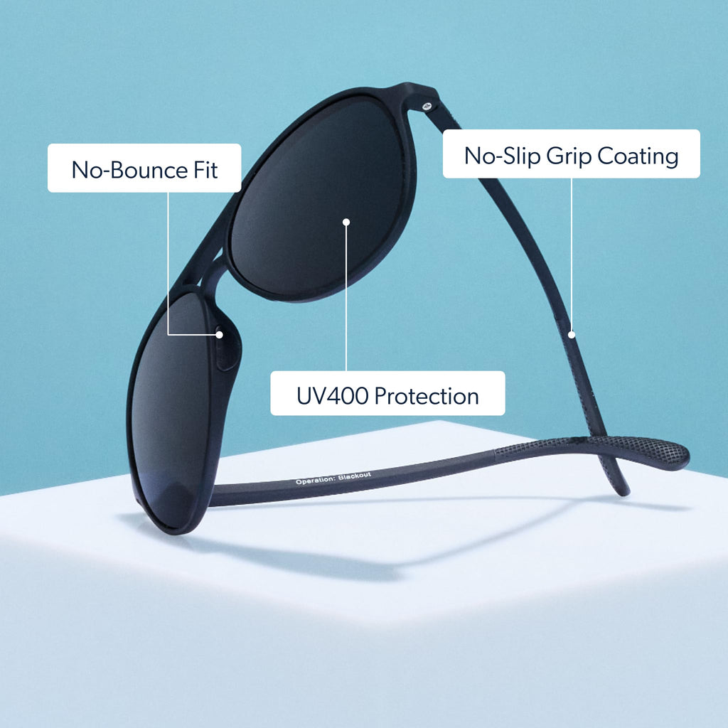 goodr Operation: Blackout Polarized Aviator Sunglasses , Large Sized (Mach G), Black Solid Frame with Black Non-Reflective Glare Reducing Lenses, UV400 Protection, No Slip, No Bounce