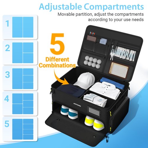 Jaffzora 4-Layer Golf Trunk Organizer, Golfer Gifts for Men Women with Separate Ventilated Compartment for 2 Pairs Shoes, Waterproof Car Golf Locker Storage Bag for Golf Gear and Accessories,Black