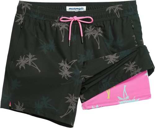 Maamgic 5-Inch Men's Swim Trunks - 2-in-1 Quick Dry Shorts with Compression Liner & Zipper Pockets