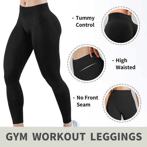 Butt Lifting Gym Workout Leggings for Women Tummy Control High Waisted Scrunch Butt Seamless Impact Sports Yoga Pants Black-M