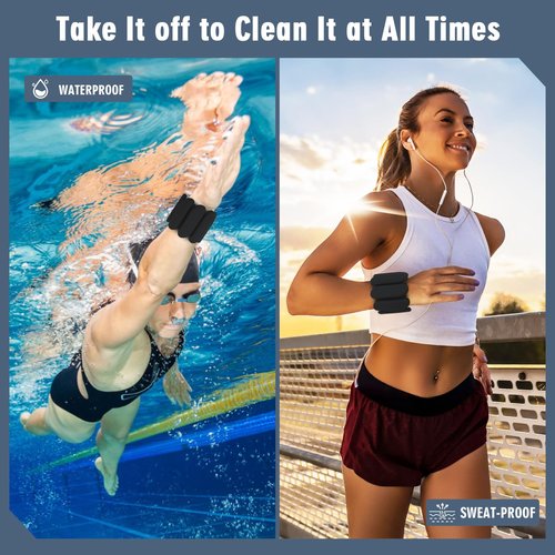 Wrist Weights - 1 Pair (1 lb Each) | Adjustable Wearable Wrist Ankle Weights, Silicone Wrist Bangles Leg and Arm Weights for Women | Yoga, Dance, Pilates, Swimming, Walking and Gym (Black)