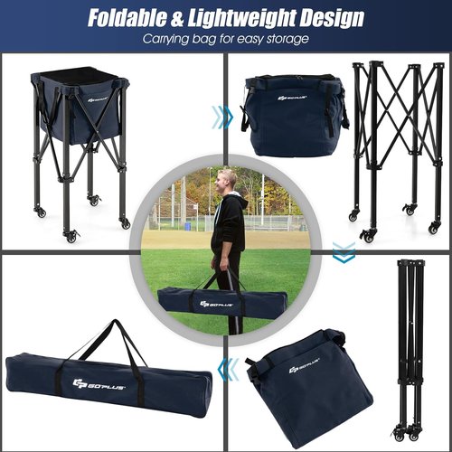 Goplus Foldable Tennis Ball Hopper - Lightweight Aluminum Basket with Wheels & Removable Bag | Holds 150 Balls