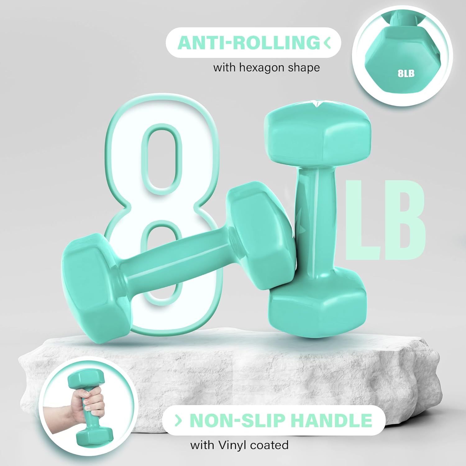 Yes4All Vinyl Hexagon Dumbbells - Set of 2 Hand Weights for Home Gym & Strength Training (2-15 lbs)