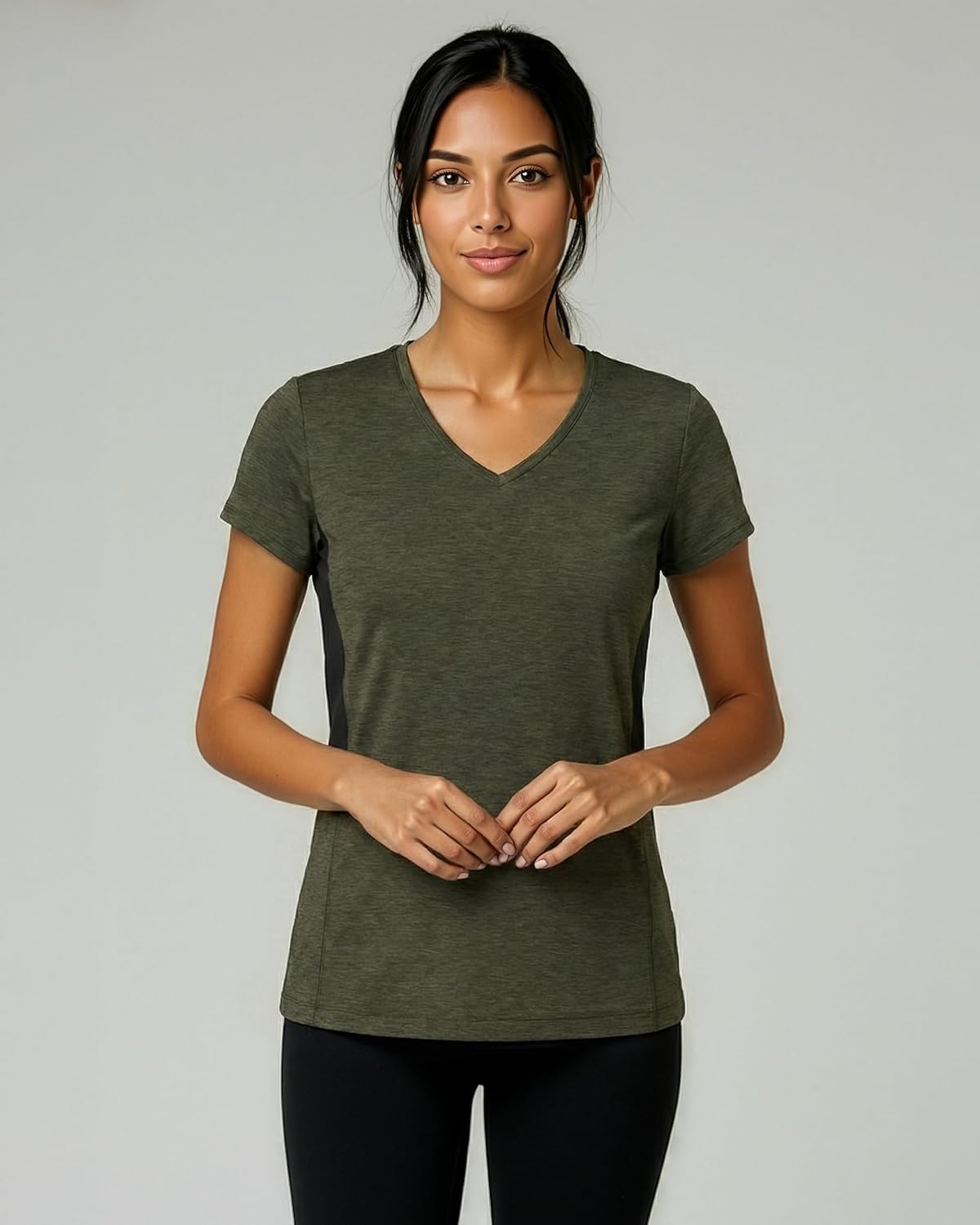 Real Essentials Women's Dry-Fit V-Neck Workout Tee - 5 Pack Yoga Tops (Plus Size Available)