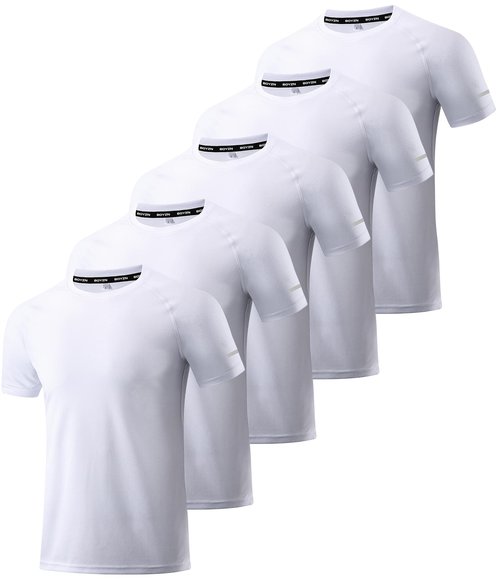 5 Pack Dry Fit Shirts for Men, Dry Fit Moisture Wicking Workout T-Shirts, Athletic Running Gym Short Sleeve Tee Shirts for Men White-5P05-3XL