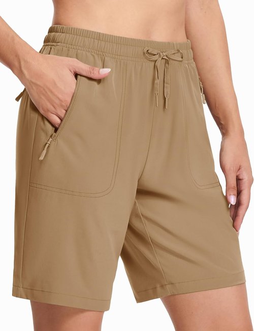 MAGCOMSEN Women's Hiking Shorts - Lightweight Quick-Dry 8" Golf Shorts | Water-Resistant with 3 Zipper Pockets