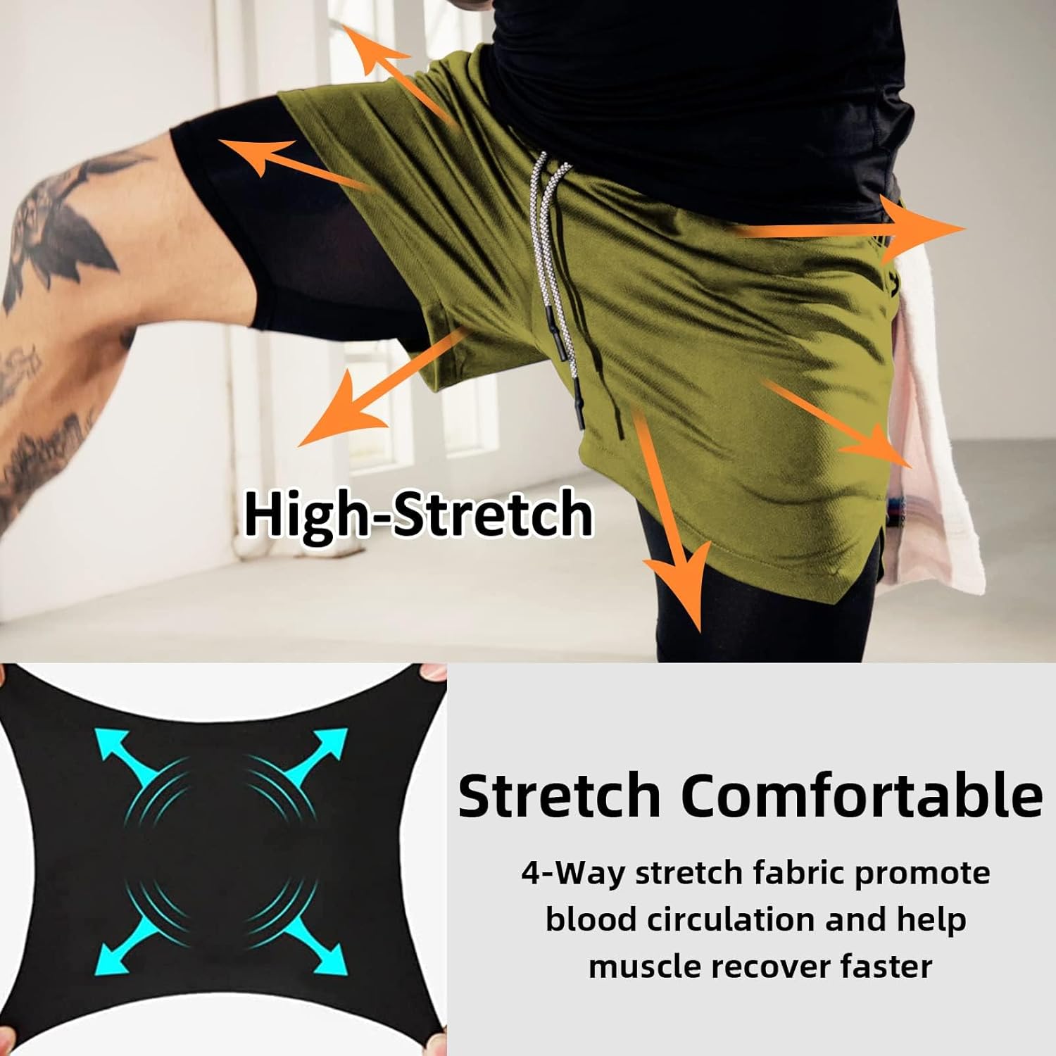 OEBLD Men's 2-in-1 Athletic Shorts - Comfortable Gym & Running Wear | 7'' with Towel Loop
