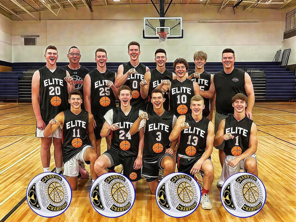Skiennix Basketball Championship Ring Set - 12 Pcs Trophy Awards with Display Chain & Stand
