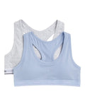 Hanes Girls' Cotton Racerback Sports Bra 2-Pack, Chambray Blue/Heather Gray, Large
