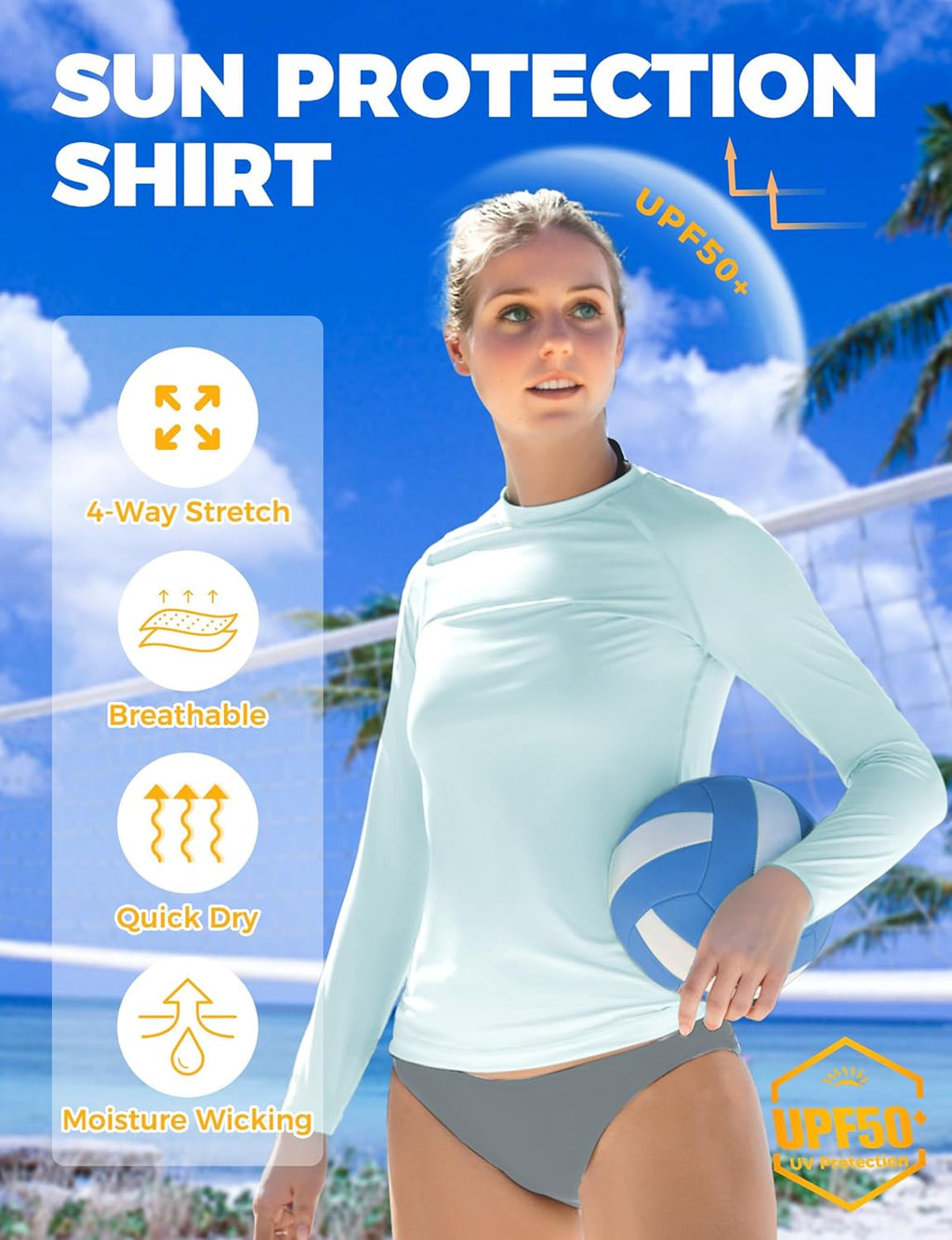 AURUZA Women’s Rash Guard - UPF50+ UV Protection Long Sleeve Quick-Dry Swim Top