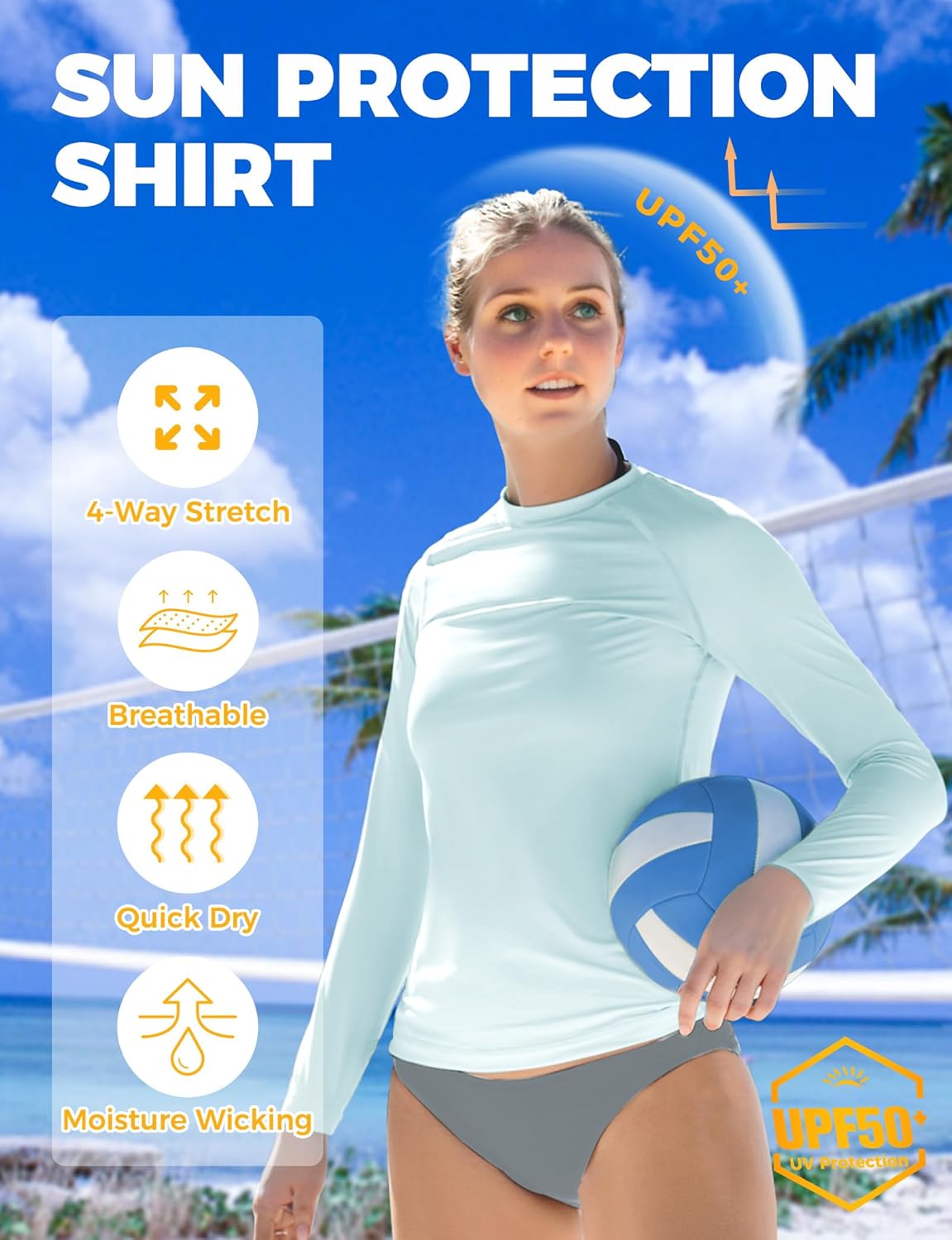 AURUZA Women’s Rash Guard - UPF50+ UV Protection Long Sleeve Quick-Dry Swim Top