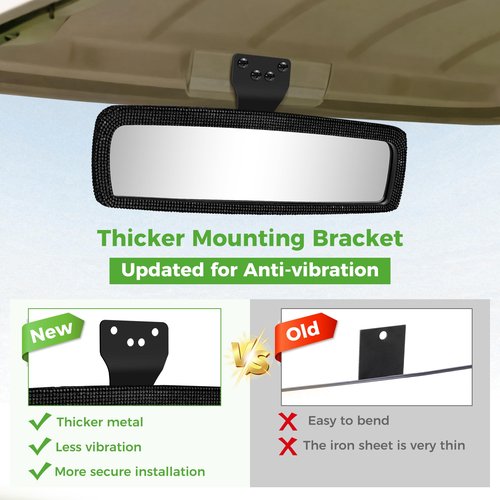 10L0L Bling Rhinestone Golf Cart Mirror for Yamaha, EZGO, Club Car, Universal 360° Adjustable Crystal Diamond Rear View Mirror with Wide Angle View, Shatterproof Glass Lens, Easy Installation
