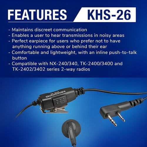 Headset, Earbud with in-Line PTT Mic