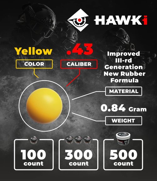 Hawki Rubber Balls - Reusable .50/.43 Cal Soft Rubber Training Balls for Paintball Guns