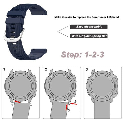 Miimall (3 Pack) Compatible for Garmin Forerunner 255 Silicone Band, 18mm Width Adjustable Soft Silicone Waterproof Replacement Watch Strap Band for Garmin Forerunner 255 Music