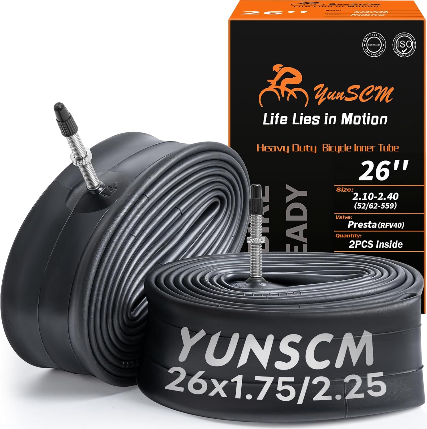 RFV Heavy Duty 26" Bike Tubes - Compatible with 26x1.75 to 26x2.25 Tires | Presta Valve, 2-Pack
