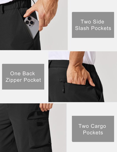 COOFANDY Mens Shorts Casual Hiking Cargo Shorts Lightweight Quick Dry Fishing Golf Shorts Men 9 Inch Inseam Black