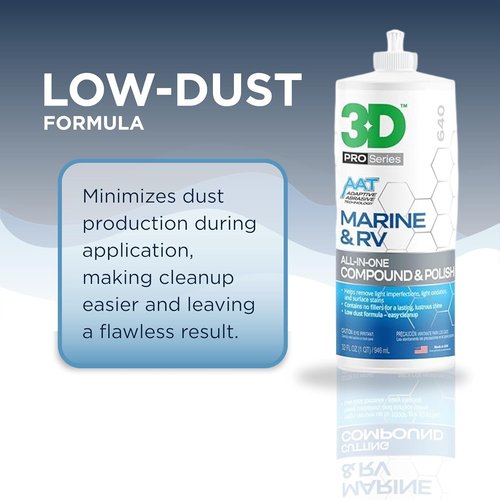 3D Marine & RV Gel-Coat Compound & Polish - Removes Oxidation & Scratches, Deep Shine Wax Protection, 32oz