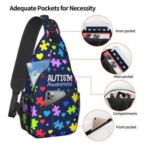 Autism Pattern Sling Backpack Travel Hiking Daypack Autism Awareness Crossbody Shoulder Bag For Women Men