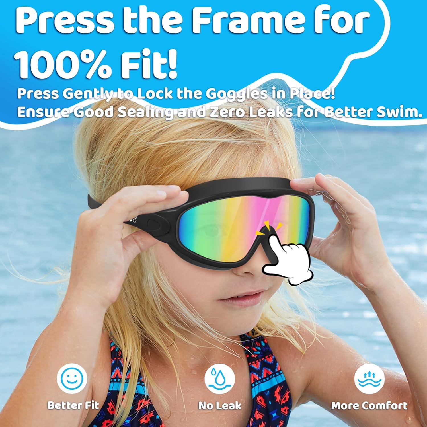 Vvinca Swim Goggles - Kids' Anti-Fog & UV Protection Goggles with Earplugs & Nose Clip | Ages 3-15
