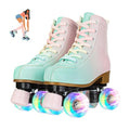 Buric Roller Skates for Girl and Women, PU Leather Kids Roller Skates Light Up, Fantasy High-top Adjustable Four Wheel Beginner Roller Skates Girls Ages 8-12 for Indoor Outdoor (Green Pink 32)