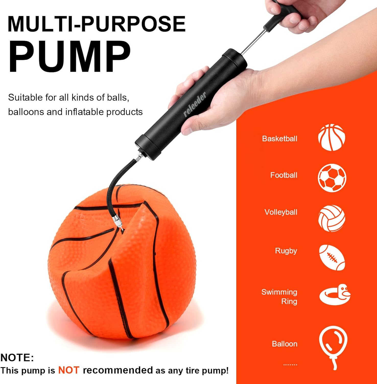 Skiennix 10-Inch Ball Pump Kit - Portable Air Pump with 5 Needles & Extension Hose for Sports Balls