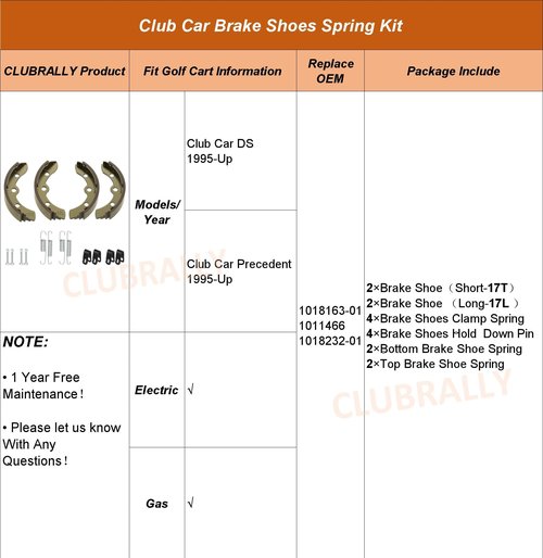 CLUBRALLY Brake Shoes Spring Kit Fits Club Car 1995-up DS and Precedent Golf Cart 1018232-01 1018163-01