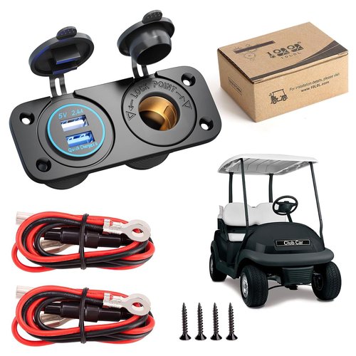 10L0L Golf Cart Cigarette Lighter Outlet & Quick Charge 3.0 DC 12V Input Waterproof USB Charger Power Socket Adapter Dual USB Ports Panel Universal for EZGO Club Car Yamaha Golf Cart Models