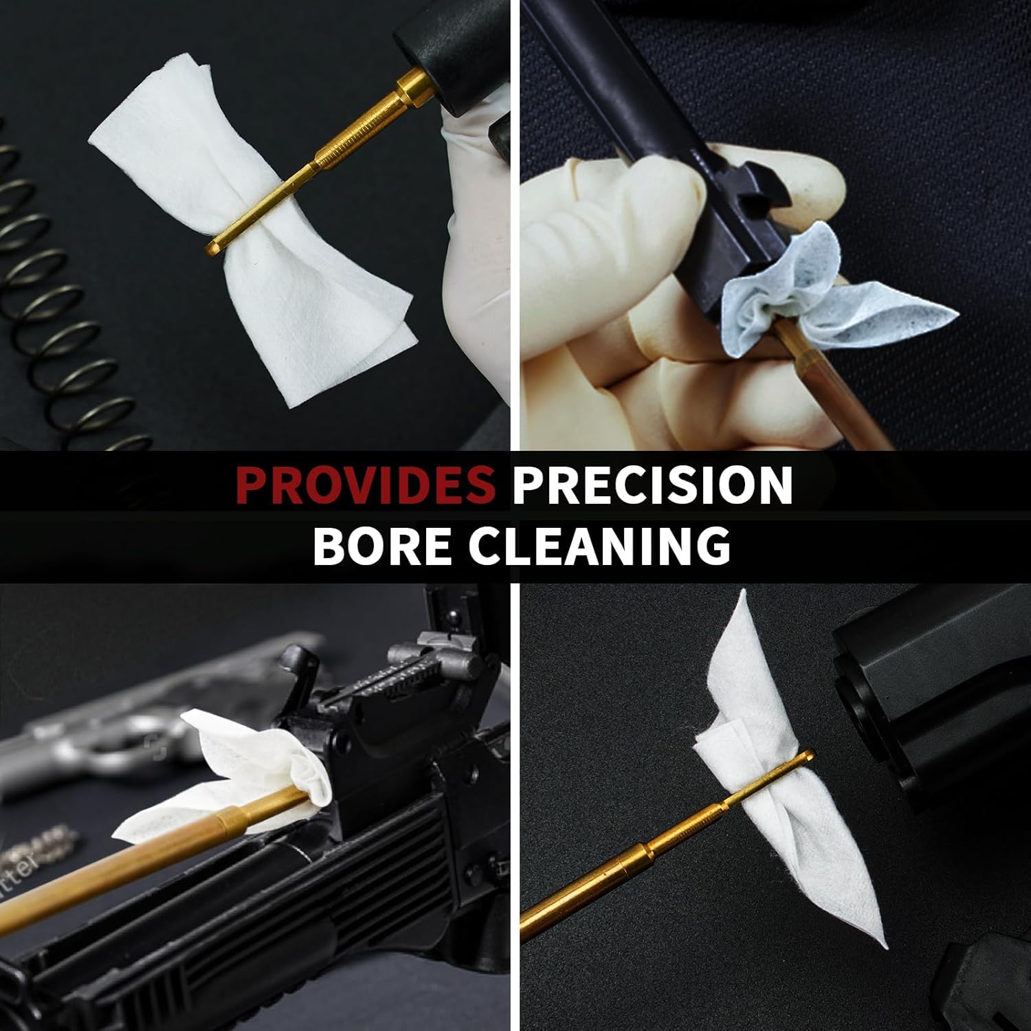 PINGMIC Gun Cleaning Supplies - Lint-Free Cotton Swabs & Patches Set for All Caliber Firearms | 6" Swabs