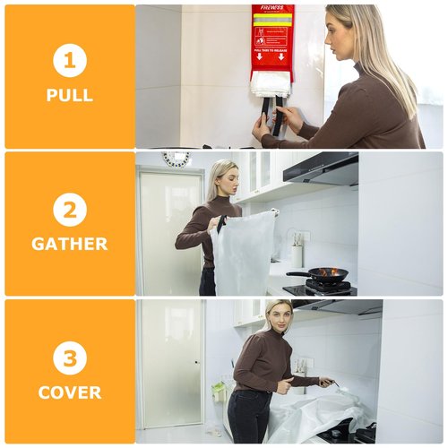 FIREWESS Emergency Fire Blanket, Flame Retardant Fire Blankets Emergency for Home, Kitchen, Car, Office, Grill (Fiberglass-2pack)