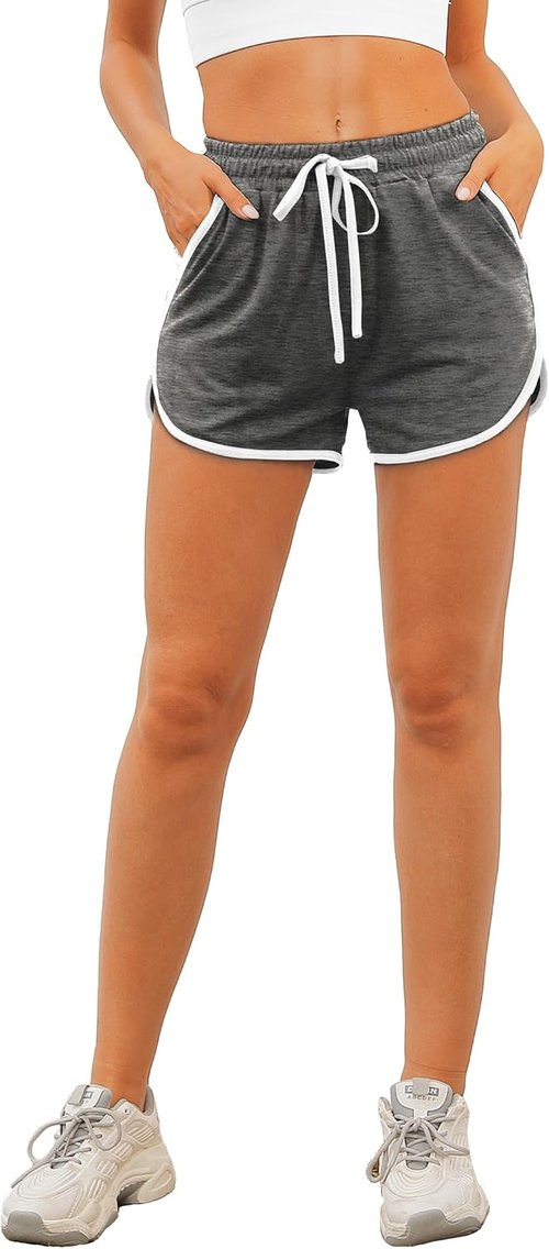Aloodor Women's Athletic Shorts - Running Dolphin Style with Pockets & Adjustable Drawstring