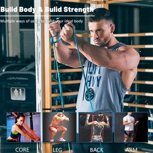 5pcs Resistance Bands with 1PC Stretching Strap for Physical Therapy, Training