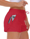 Mancreda Women's Running Shorts - Elastic Athletic Gym Shorts with 3 Zipper Pockets | Comfortable Liner