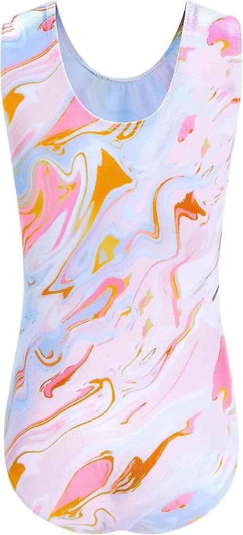 Domusgo Girls Gymnastics Leotards - Green Leopard & Pink Tie Dye | Size 6-7 Years Old