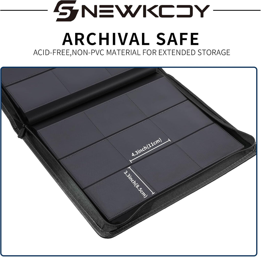 Snekdy Top Loader Binder - 9 Pocket Card Holder with Sleeves for 360 Cards | Black PU Leather