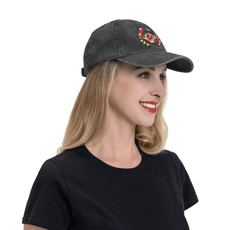 Maryland State Flag Crab Embroidered Baseball Hat – Black, Unisex