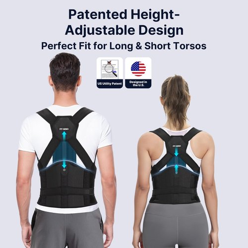 Fit Geno Posture Corrector - Adjustable Back Brace for Pain Relief & Improved Posture | Medium Size