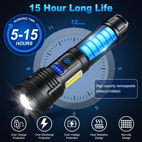 KINGCAESAR Flashlights 90,000 High Lumen - 2 Pack, Ultra Bright Rechargeable Flashlight with 7 Light Modes, LED Flash Light with High Power Battery, IPX7 Waterproof for Home Camping