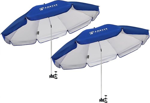 AMMSUN XL Chair Umbrella - Adjustable 47-Inch 360-Degree Swivel | UPF 50+ Portable Blue 2-Pack