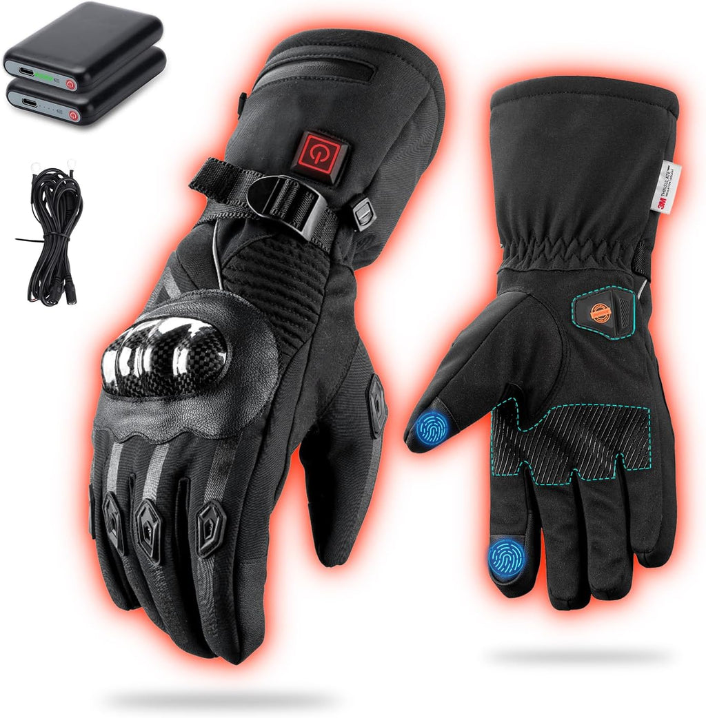 Skiennix Heated Motorcycle Gloves - Electric Touchscreen, Waterproof, Windproof | 7.4V 3000mAh Batteries