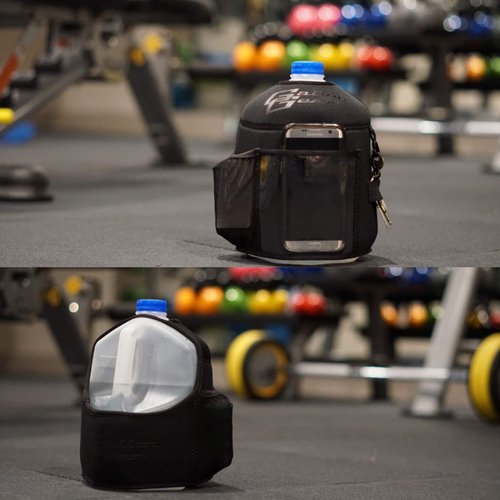 Gallon Gear 1 Gallon Fitness Hydration Cover | Neoprene Insulated Cooling & Portable Gym Water Bottle Carrier | CASE with Storage Pockets (Thin RED LINE)
