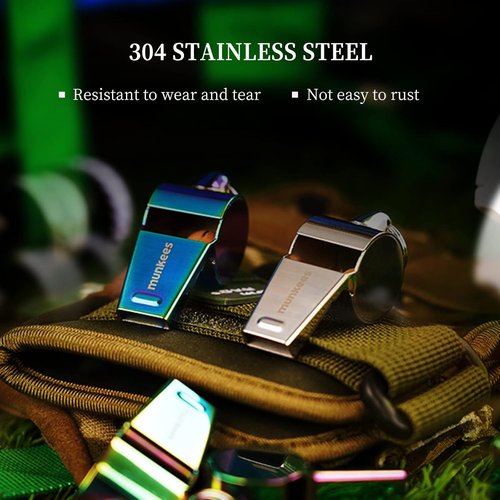 Munkees Large Volume Whistle - Durable 304 Stainless Steel for Outdoor Safety & Disaster Preparedness