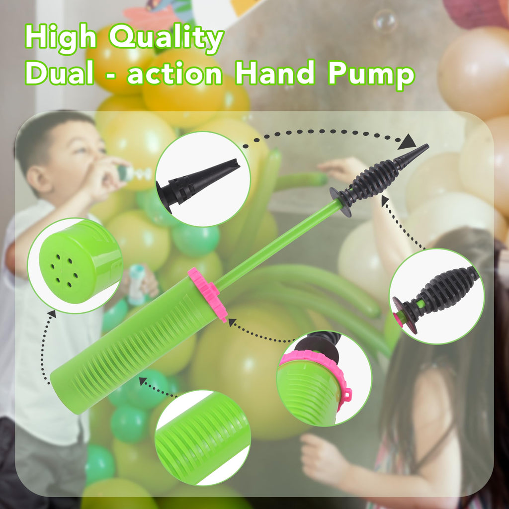 PULO CP Mfg Balloon Pump Hand Held 2-Way Dual Action Air Pump for Twist Balloons, Yoga Balls, Swimming Rings (Green Pump 1 Unit with 1 Balloon Vine)