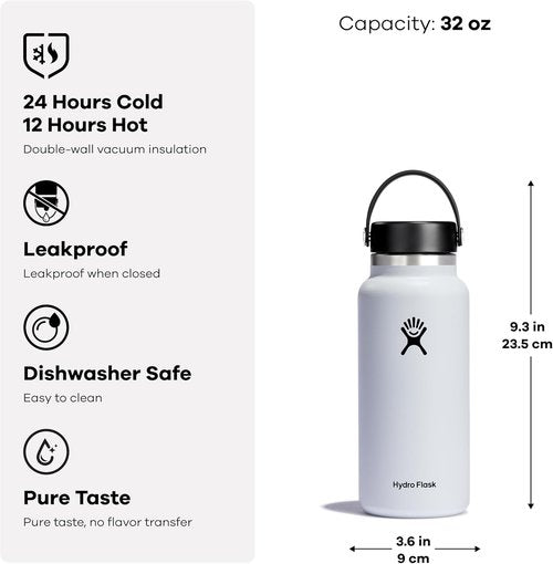 Hydro Flask Wide Mouth 32 Oz Water Bottle - Flexible Cap for Easy Drinking