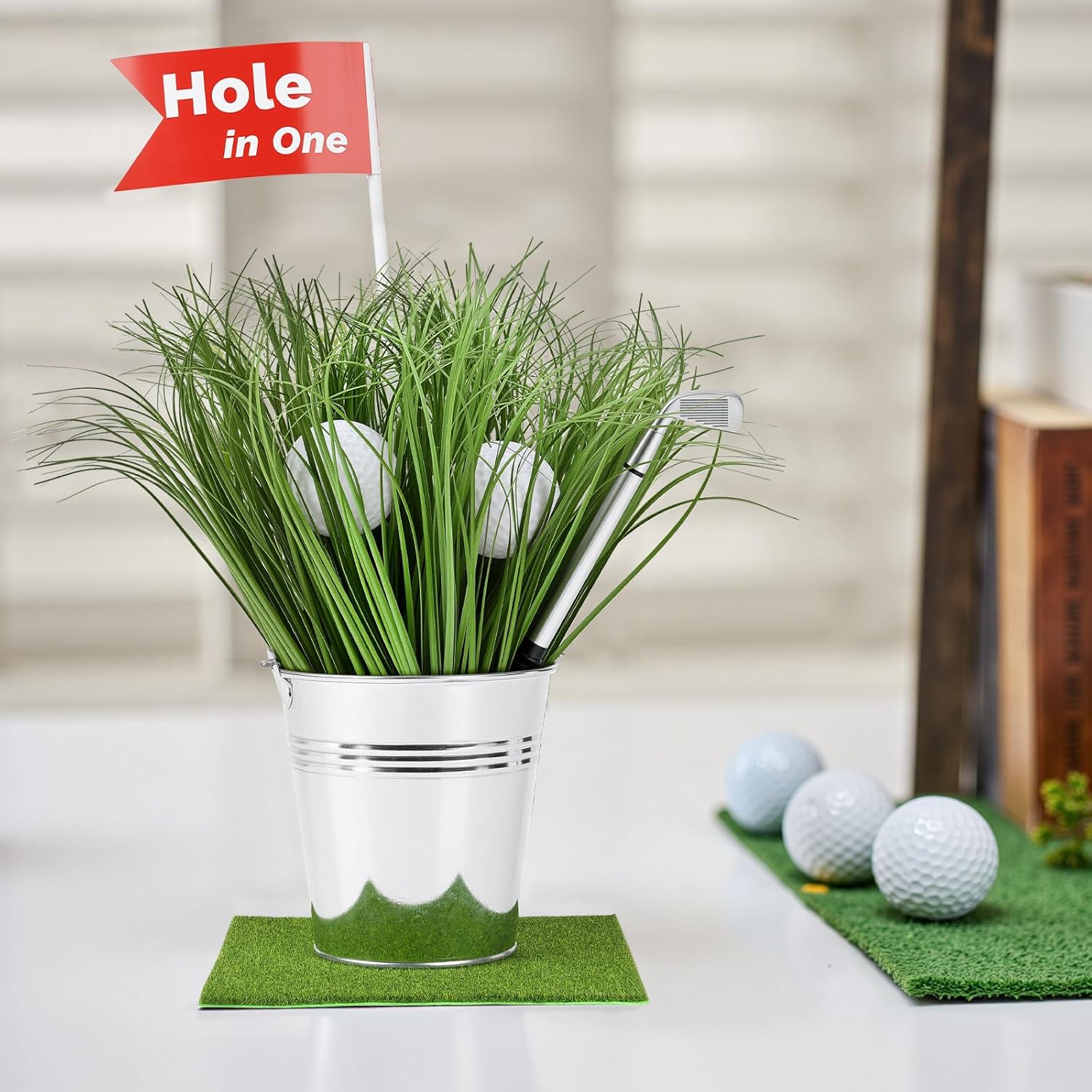 Skiennix Golf Party Decorations Kit - 6 Reusable Centerpieces with Iron Buckets, Mini Balls & Flags