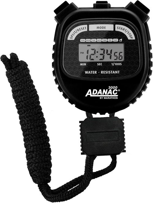 Marathon Adanac 3000 Digital Stopwatch Timer - High Precision 1/100th Sec Accuracy | Black, Water & Shock Resistant